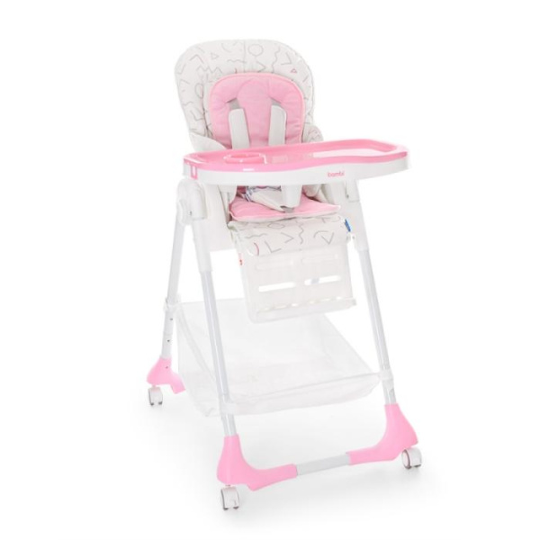 Детский стульчик для кормления Bambi M 3822-3 кожаный с выдвижным столиком (розовый)