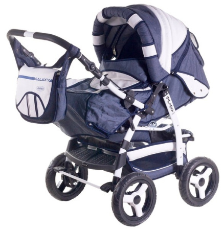 фото Коляска-трансформер Adamex Galaxy т.синий лен-белая кожа 620315