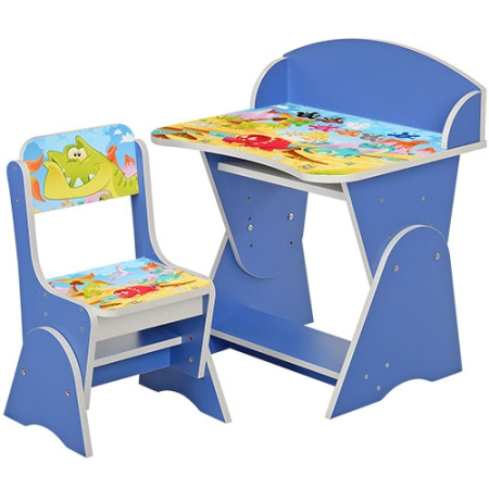 фото Регулируемая парта со стульчиком ML-315-05-4 Дино (голубая)