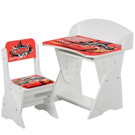 фото Регулируемая парта со стульчиком ML-315-01-1 Тачки (белая, укр.алфавит)