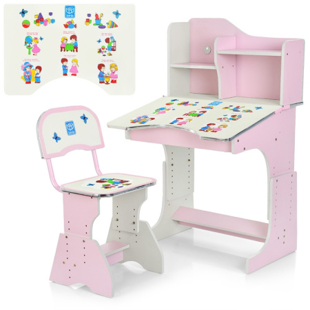 фото Детская регулируемая парта Bambi HB-2071(2)-04-7 со стульчиком (розовая)