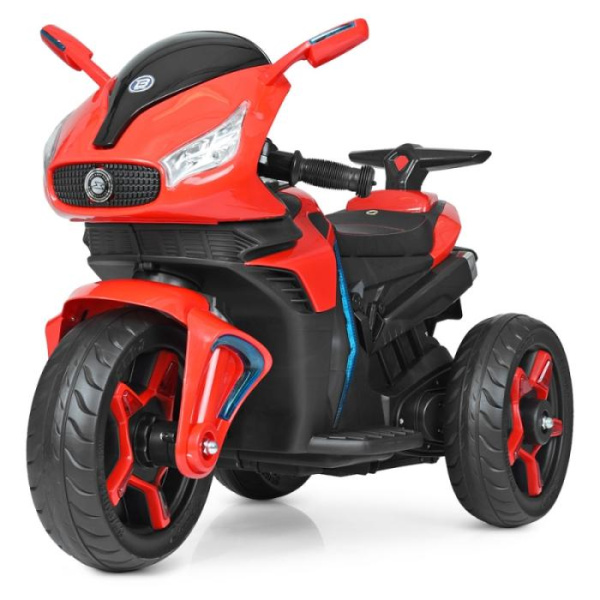 Двухмоторный детский мотоцикл Bambi M 3965L-3 кожаное сиденье и светящиеся колеса (красный)