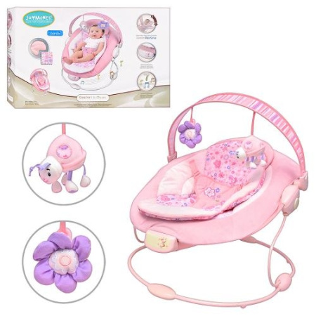 фото Детский шезлонг - качалка Bambi 60681-1 виброблок мелодии дуга с игрушками (розовый)