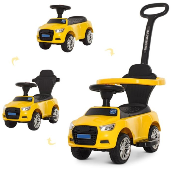 Детская каталка-толокар Audi M 3503A(MP3)-6 с родительской ручкой и музыкой MP3 (желтая)