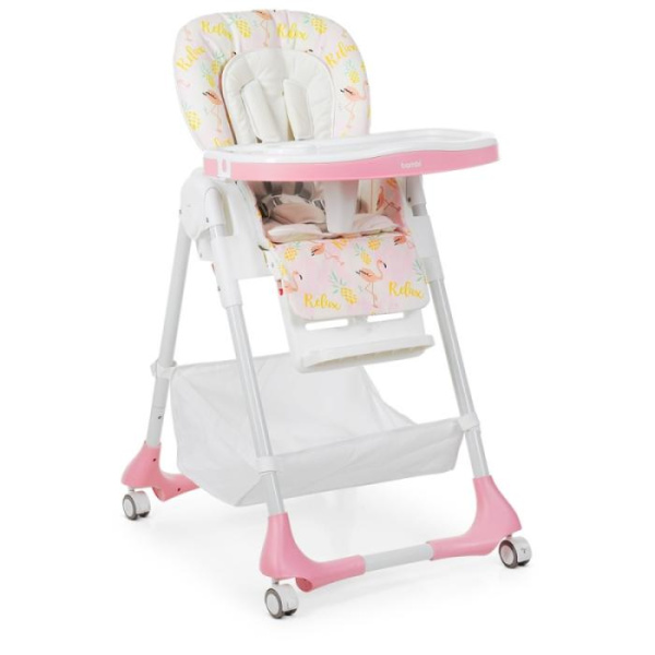 Детский стульчик для кормления Bambi M 3822-5 кожаный с выдвижным столиком (фламинго розовый)