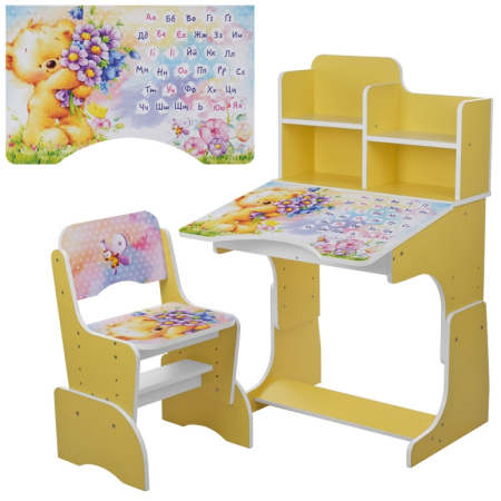 фото Детская парта со стульчиком BAMBI B 2071-54-3 регулируемая высота (желтая Мишка)
