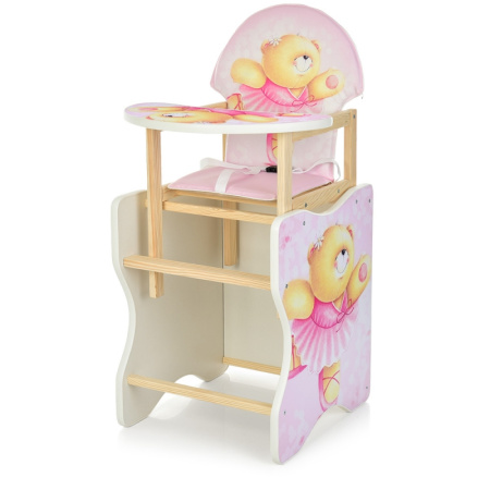 фото Стульчик для кормления деревянный М V-112-23PU Розовый мишка трансформер экокожа