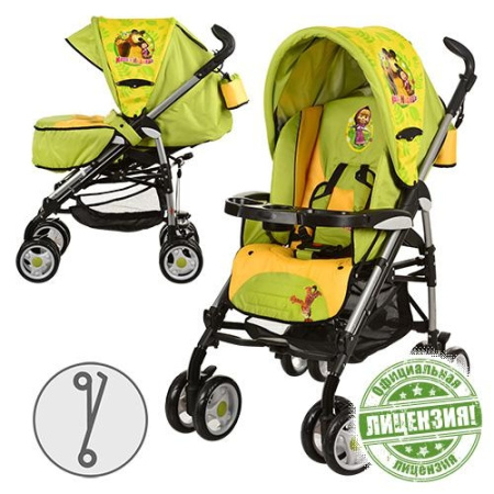 фото Коляска для детей Маша и Медведь MM 0068-1 прогулка-трость (зелено-желтая)