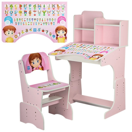 фото Парта для девочек Bambi B 2071-18 с полочками (розовая, англ алфавит)