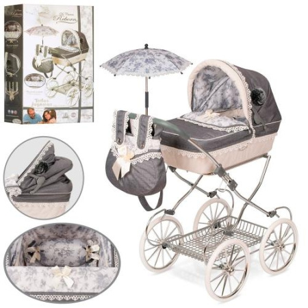 фото Классическая коляска для куклы 81001 с зонтом сумкой и корзинкой