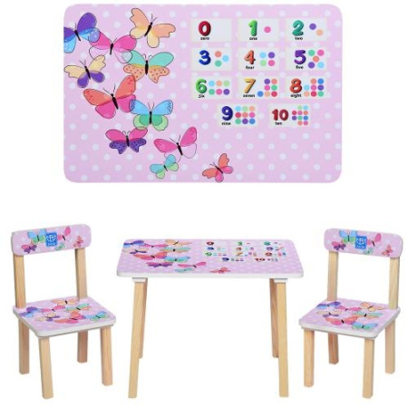 фото Детский столик со стульчиками 501-36 Бабочки деревянный