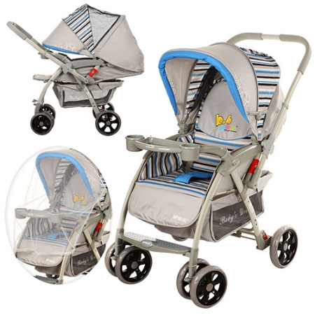 фото Детская прогулочная коляска – книжка BD208-4 c глубокой крышей (серая с голубым)