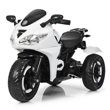 фото Мотоцикл для детей Bambi M 3683L-1 светящиеся колеса и кожаное сиденье (белый)