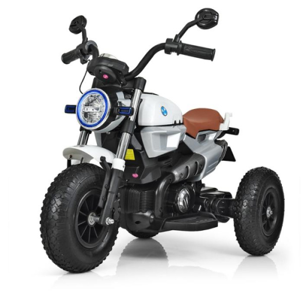 Ретро-мотоцикл для детей Bambi M 3687AL-1 с резиновыми надувными колесами (белый)
