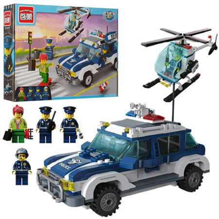 фото Детский конструктор BRICK 1117 полиция машинка вертолет (394 детали)