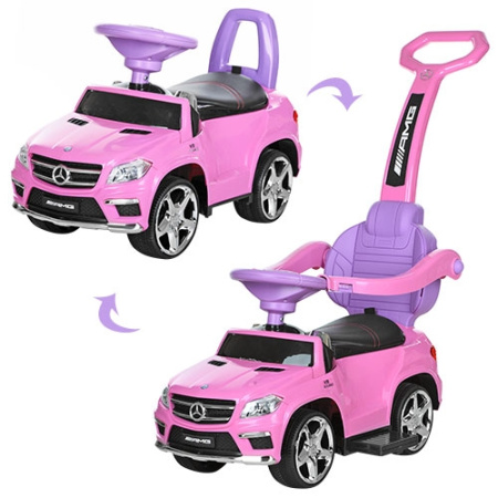 фото Каталка-толокар для детей 3в1 M 3186L-8 с родительской ручкой кожаное сиденье (розовый)