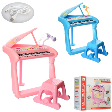 фото Детский синтезатор со стульчиком BB375 от сети с микрофоном 37 клавиш