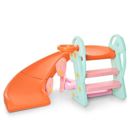 фото Горка пластмассовая Bambi QX-1802 баскетбольное кольцо мяч насос (зелено-оранжевая)