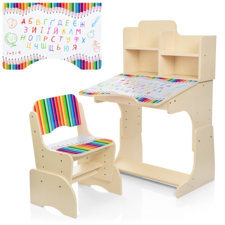 фото Парта-растишка для детей Bambi B 2071-77-1 Карандаши со стульчиком (светлый венге)