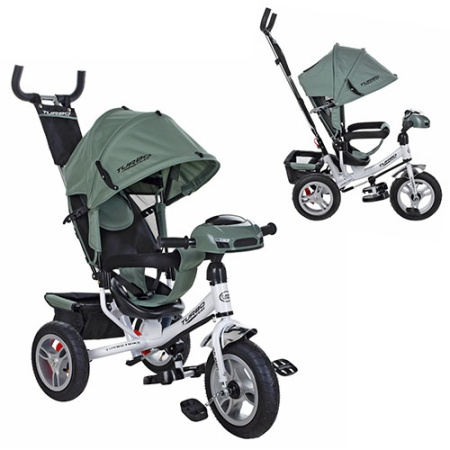 фото Детский трехколесный прогулочный велосипед TurboTrike M 3115HA-17 надувные колеса (хаки)