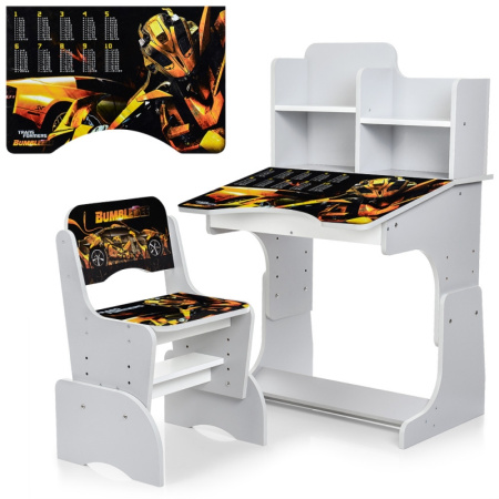 фото Парта для детей со стульчиком W 2071-67-2 Трансформеры Бамблби регулируемая (серая)