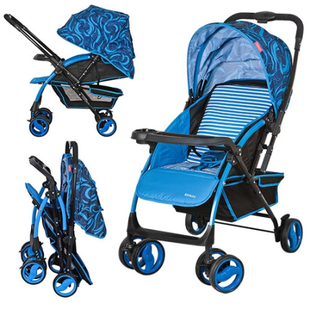 фото Коляска прогулочная A-58(H)-4 с глубокой крышей и перекидной ручкой (синяя)