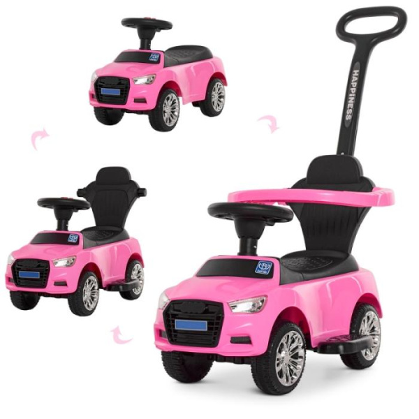 Детская каталка-толокар Audi M 3503A(MP3)-8 с родительской ручкой и музыкой MP3 (розовая)