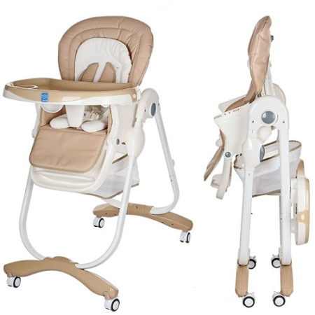 фото Стульчик для кормления с выдвижным столиком M 3236-2 на колесиках (бежевый)