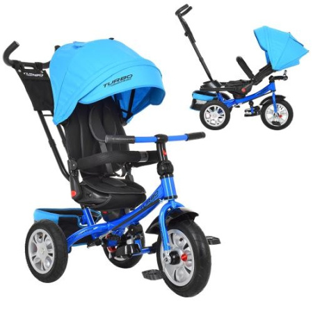 фото Детский трехколесный велосипед TurboTrike M 3646A-5 надувные резиновые колеса (темно-сине-голубой)