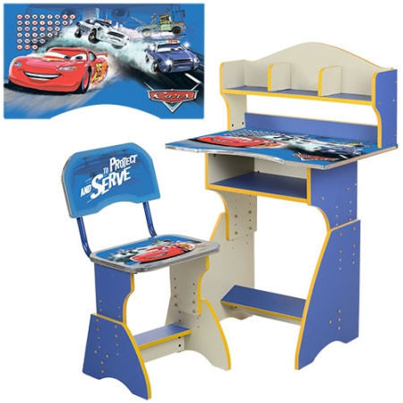 фото Детская парта со стульчиком BAMBI HB-2070M06-01 полочки (синяя Тачки)