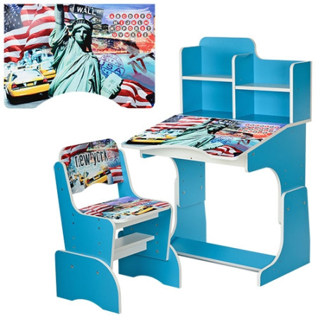 фото Детская парта Bambi B 2071-28 с полочками (бирюзовая, Нью-Йорк)