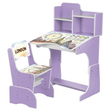 фото Парта Bambi B 2071-37 с полочками (фиолетовая Лондон)