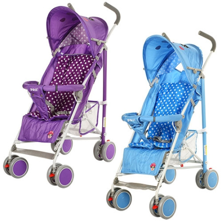 фото Коляска для детей прогулочная трость 102-4-9 глубокая крыша (голубая сиреневая)