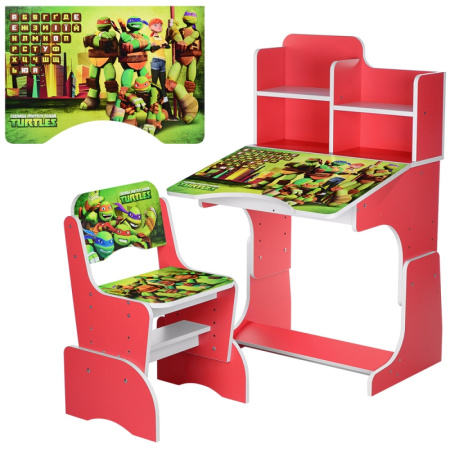 фото Детская парта со стульчиком Черепашки Ниндзя W 2071-68-2 регулируется высота (красная)