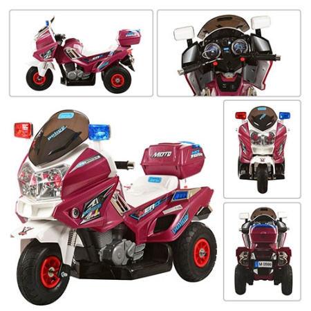 фото Электромотоцикл для детей BAMBI M 0599 A-3 полиция надувные колеса (вишневый)