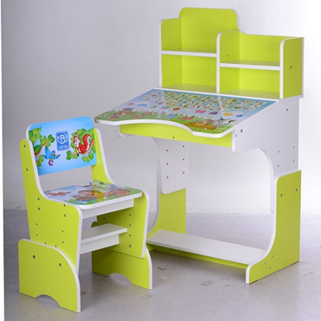 фото Парта-растишка для детей W 3071-2-1 Алфавит регулируется высота (бело-салатовая)