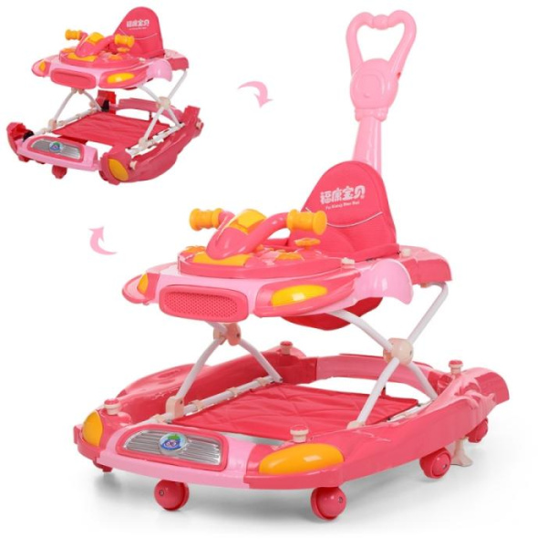 Детские ходунки 3в1 с родительской ручкой Bambi M 3461-4 качалка музыка свет (красные)