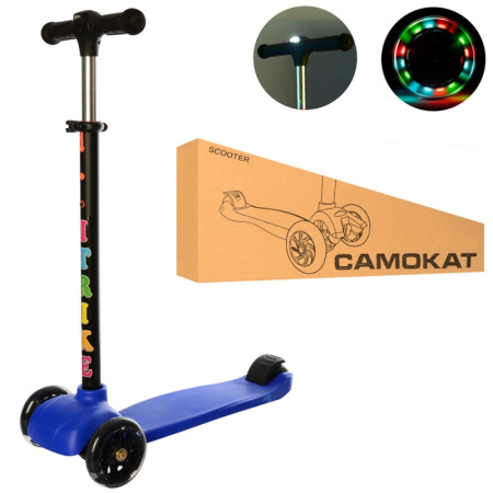 фото Детский светящийся самокат iTrike JR 3-060-14-DBL-L с фарой руль 74-84 см (синий)