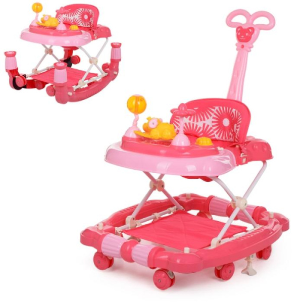 Детские ходунки 3в1 качалка Bambi M 3848-4 с родительской ручкой и музыкой (розовые)