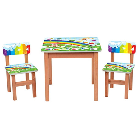 фото Деревянный столик с двумя стульчиками F198 Радуга