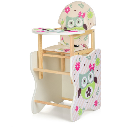 фото Деревянный стульчик-трансформер для кормления М K-112-61-PU зеленая сова экокожа
