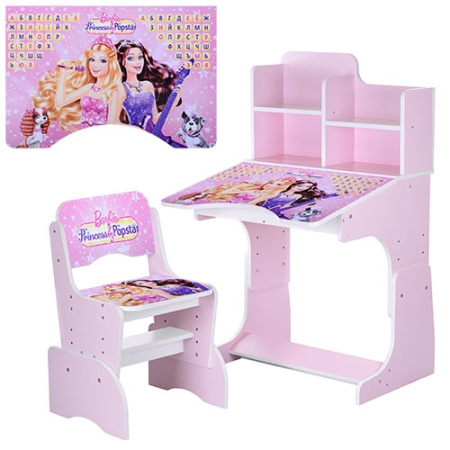 фото Парта с полочками и стульчиком W 2071-38-2 барби (розовая)