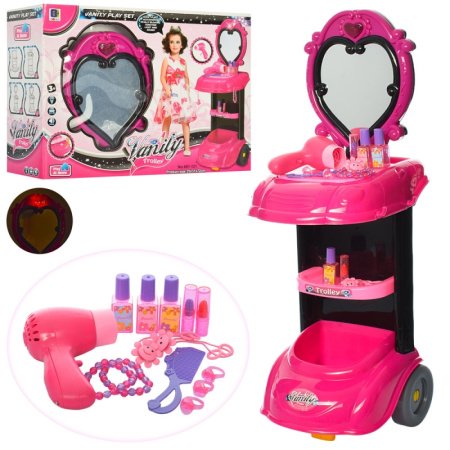 фото Игровое трюмо для девочки 661-121 тележка с аксессуарами звук свет