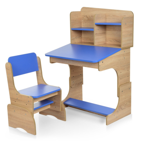 фото Детская парта-растишка F 2071A-4 со стульчиком и регулировками (дерево-синяя)