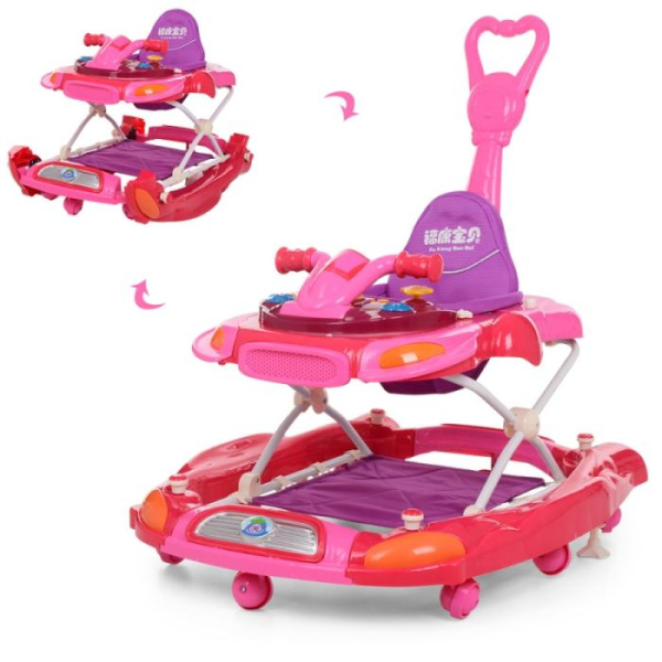 Детские ходунки 3в1 с родительской ручкой Bambi M 3461-3 качалка музыка свет (фиолетовые)