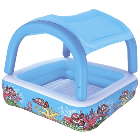 фото Детский надувной бассейн с навесом Bestway 52192 надувное дно (147-147-122см)