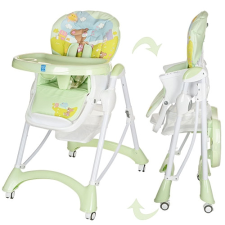 фото Стульчик для кормления Bambi M 3235-1 с кожаным чехлом и съемным столиком (зеленый)