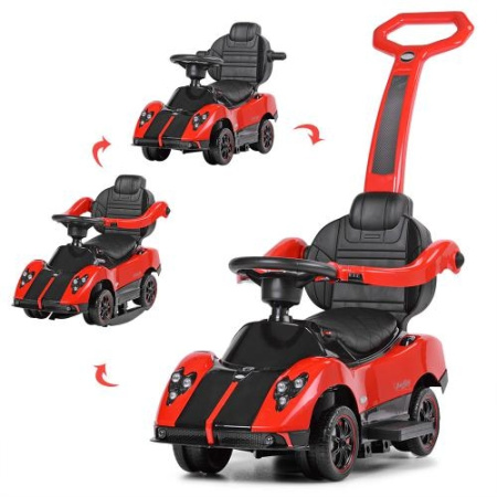 фото Детская машинка-каталка 3в1 M 3628EL-3 с кожаным сиденьем (красная)