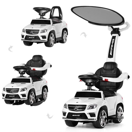 фото Каталка-толокар для детей Mercedes AMG M 3186L-1(2) с родительской ручкой и крышей (белый)