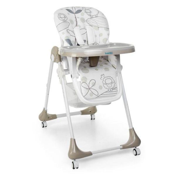 Складной стульчик для кормления M 3233 Lamb Beige на колесиках (овечки бежевый)